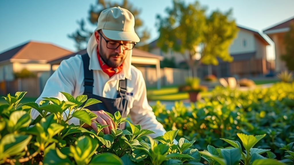 Sacramento natural pest control expert inspecting eco-friendly home garden