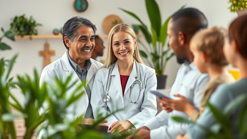 Compassionate naturopathic doctor consulting with family in a modern Sacramento clinic.