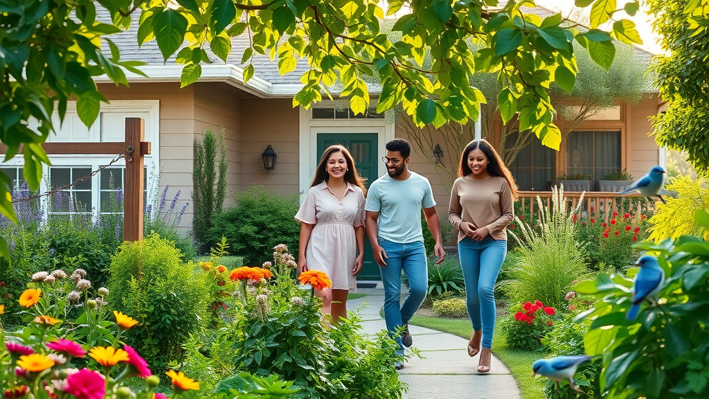 Natural pest control in Sacramento with family in lush green eco-friendly yard