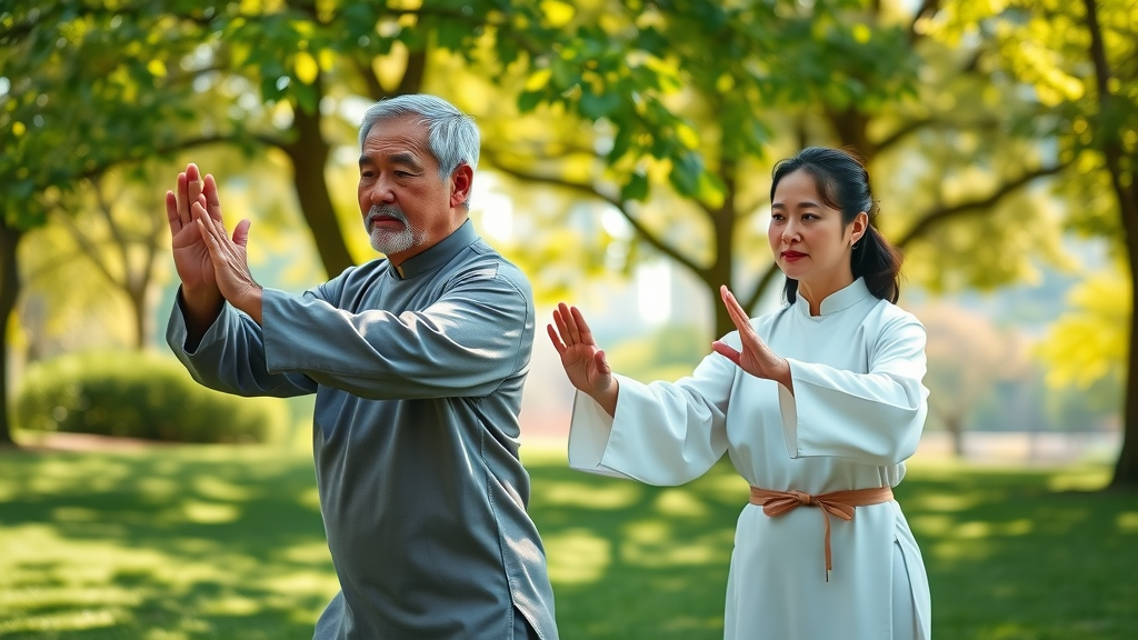 Tai chi practitioners in Sacramento park performing graceful movements