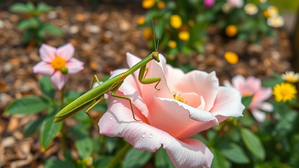 Natural pest control in Sacramento shown by beneficial insect on rose bloom