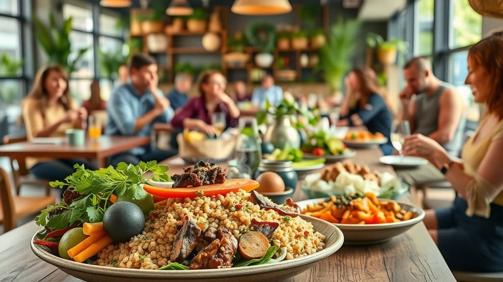 Vibrant plant based macrobiotic meal in Sacramento restaurant setting