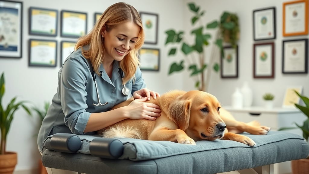 Pet chiropractor in Sacramento adjusting senior dog for pain relief and mobility
