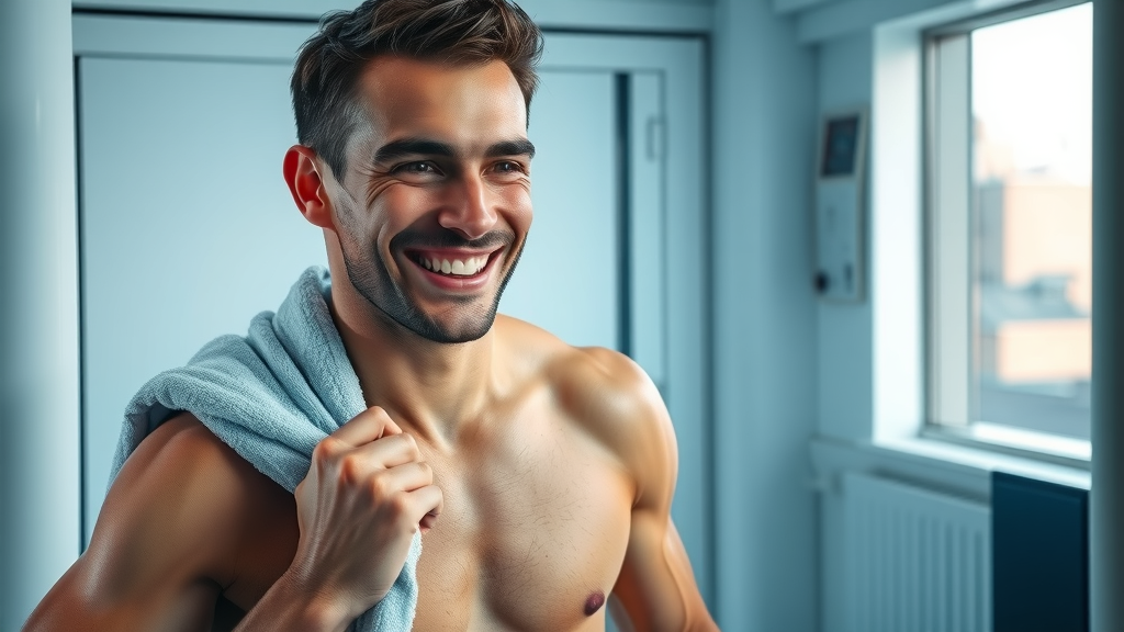 Athlete after cryotherapy in Sacramento, feeling revitalized in a sleek studio.