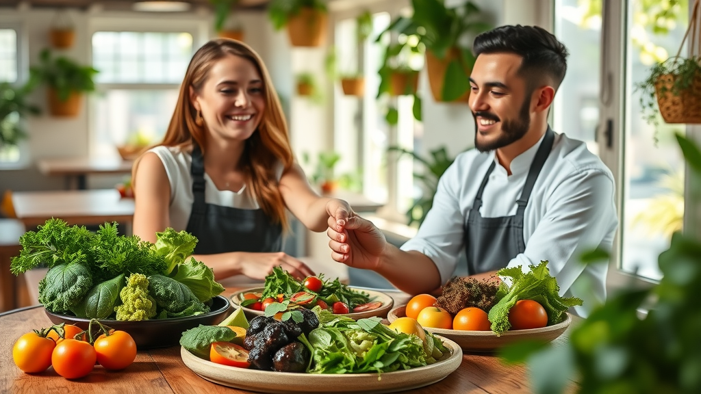 Farmtofork plantbased sacramento meal with local produce, chef, and happy diner