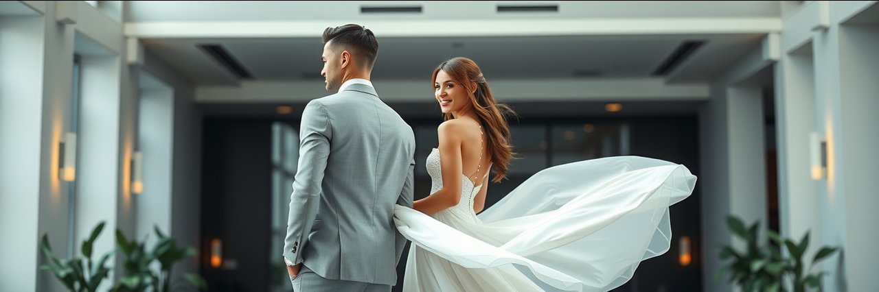 Wedding couple with groom