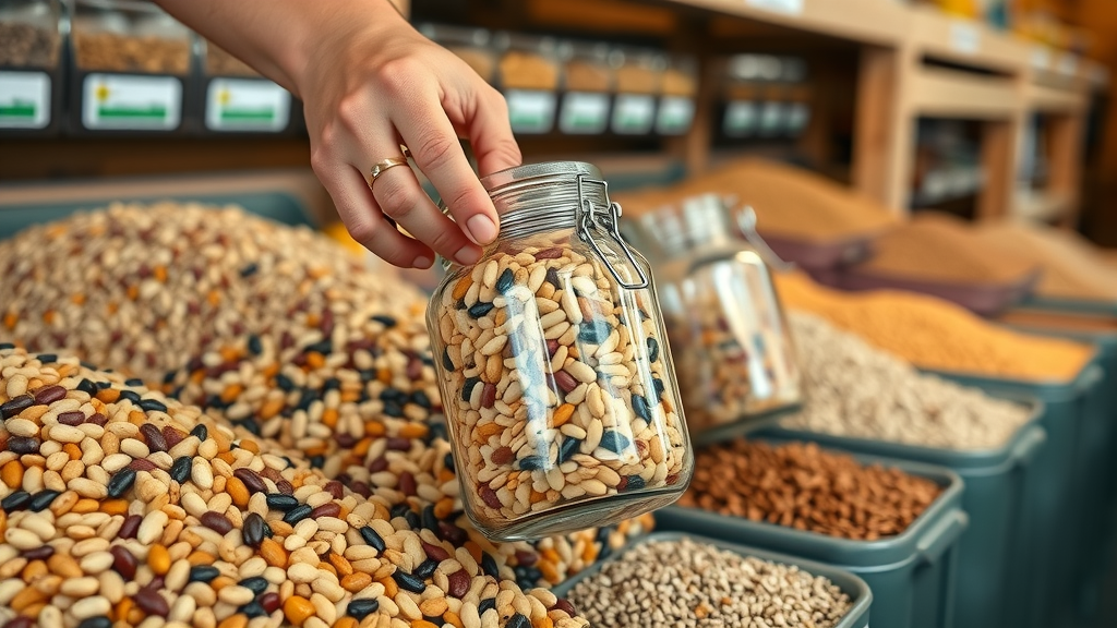 Hands filling jars with bulk organic foods at Sacramento co-op.