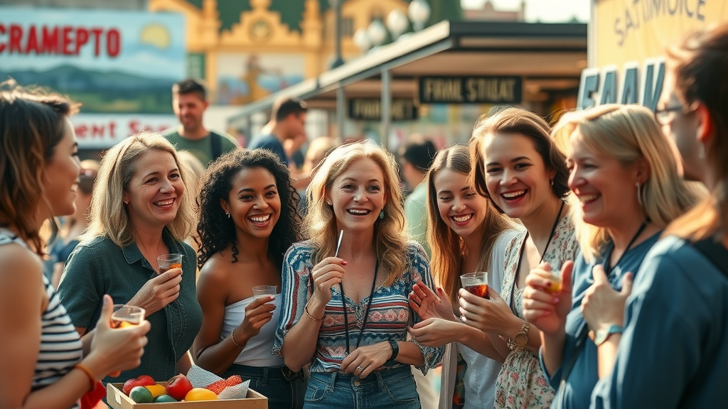 Diverse crowd enjoying Sacramento food events at vibrant outdoor market