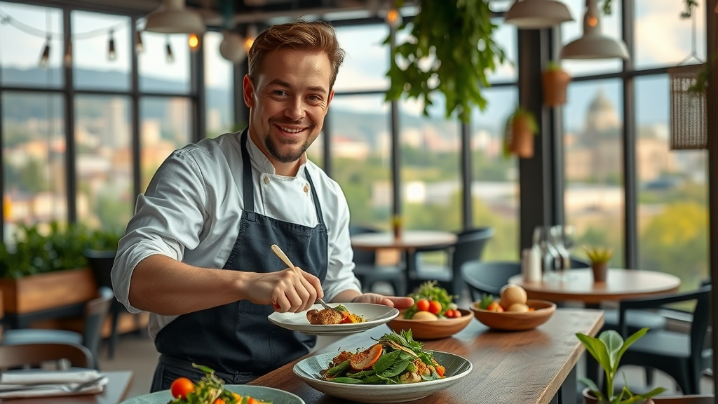 Sacramento chef presenting farm-to-table cuisine at a city food event