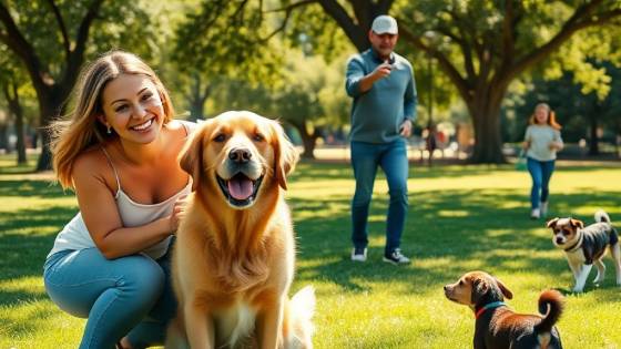 Warm outdoor scene in Sacramento: a woman with her golden retriever enjoying the park.