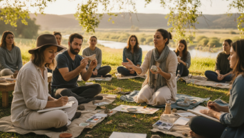 A candid scene of people enjoying a creative workshop in scenic Sacramento.